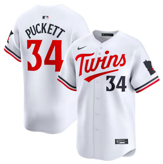 Men's Minnesota Twins #34 Kirby Puckett White 2024 Home Limited Cool Base Stitched Baseball Jersey