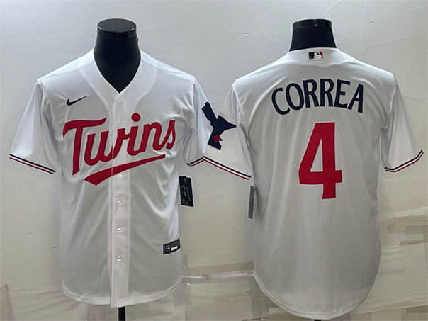 Men's Minnesota Twins #4 Carlos Correa White Cool Base Stitched Jerseys