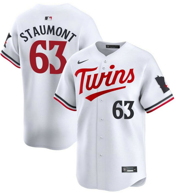 Men's Minnesota Twins #63 Josh Staumont White 2024 Home Limited Cool Base Stitched Baseball Jersey