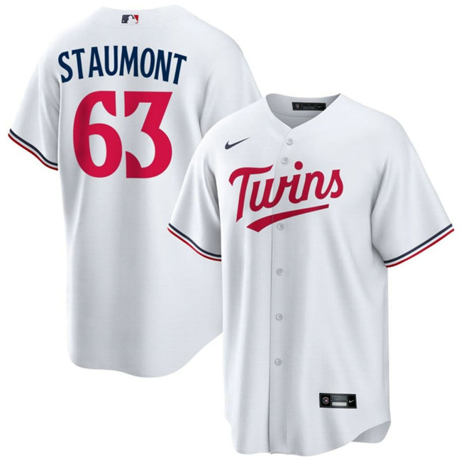 Men's Minnesota Twins #63 Josh Staumont White Cool Base Stitched Baseball Jersey