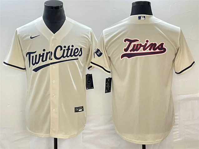 Men's Minnesota Twins Cream Team Big Logo Cool Base Stitched Jersey