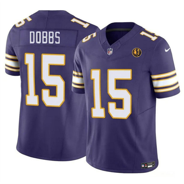 Men's Minnesota Vikings #15 Josh Dobbs Purple 2023 F.U.S.E. Throwback With John Madden Patch Vapor Limited Stitched Football Jersey