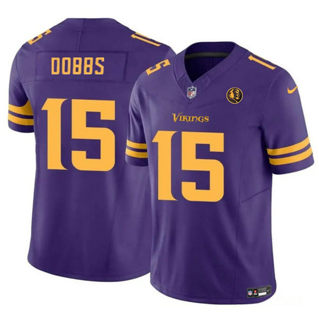 Men's Minnesota Vikings #15 Josh Dobbs Purple 2023 F.U.S.E. With John Madden Patch Color Rush Limited Stitched Football Jersey