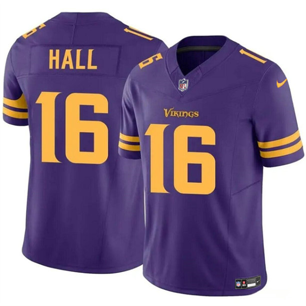 Men's Minnesota Vikings #16 Jaren Hall Purple 2023 F.U.S.E. Vapor Untouchable Color Rush Limited Football Stitched Jersey