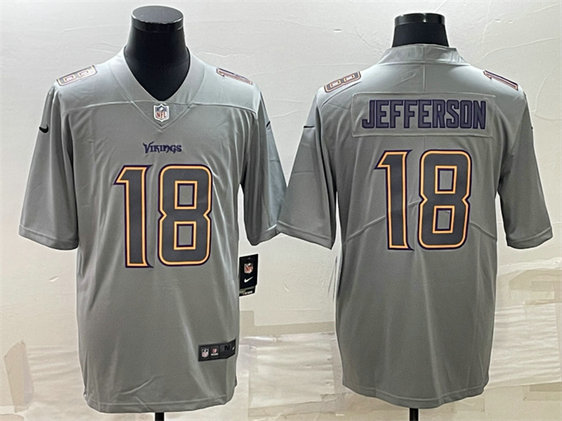 Men's Minnesota Vikings #18 Justin Jefferson Grey Atmosphere Fashion Stitched Jersey