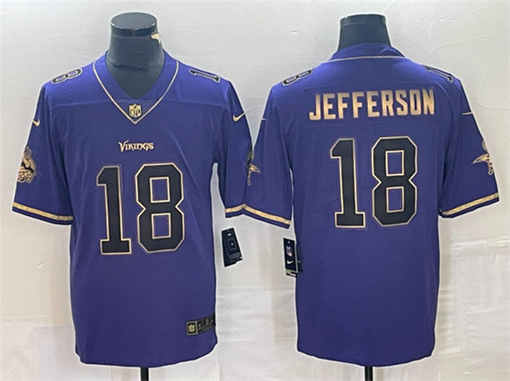 Men's Minnesota Vikings #18 Justin Jefferson Purple Gold Stitched Jersey
