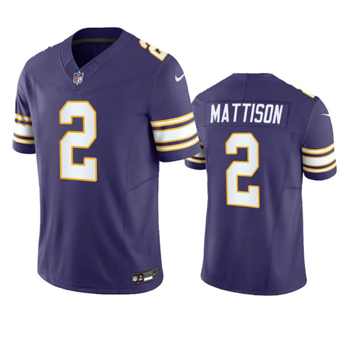 Men's Minnesota Vikings #2 Alexander Mattison Purple 2023 F.U.S.E. Vapor Untouchable Limited Stitched Jersey