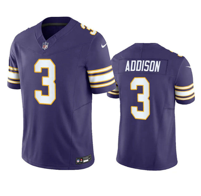Men's Minnesota Vikings #3 Jordan Addison Purple 2023 F.U.S.E. Vapor Untouchable Limited Stitched Jersey