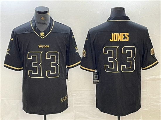 Men's Minnesota Vikings #33 Aaron Jones Black Golden Edition Limited Stitched Jersey