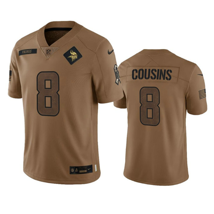 Men's Minnesota Vikings #8 Kirk Cousins 2023 Brown Salute To Service Limited Stitched Jersey