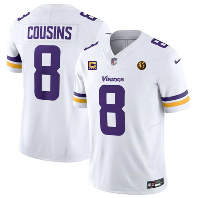 Men's Minnesota Vikings #8 Kirk Cousins White 2023 F.U.S.E. With With 4-Star C Patch And John Madden Patch Vapor Limited Stitched Football Jersey