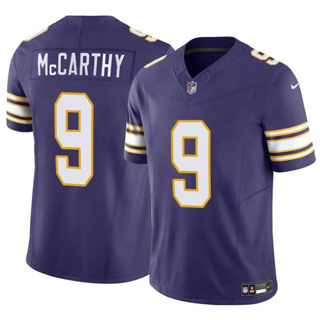 Men's Minnesota Vikings #9 J.J. McCarthy Purple 2024 Draft F.U.S.E. Throwback Vapor Untouchable Limited Stitched Jersey