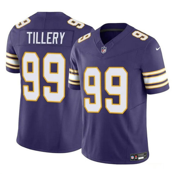 Men's Minnesota Vikings #99 Jerry Tillery Purple 2023 F.U.S.E. Throwback Vapor Untouchable Limited Stitched Jersey