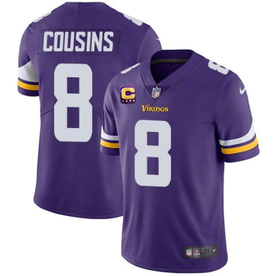 Men's Minnesota Vikings 2022 #8 Kirk Cousins Purple With 4-Star C Patch Vapor Untouchable Limited Stitched NFL Jersey1