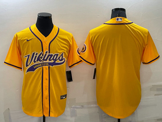 Men's Minnesota Vikings Blank Gold Stitched MLB Cool Base Nike Baseball Jersey