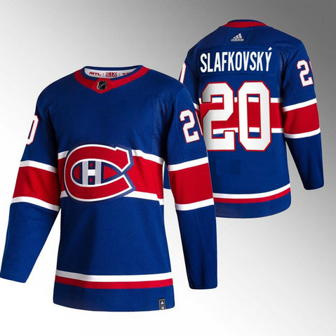 Men's Montreal Canadiens #20 Juraj Slafkovsky Blue Stitched Jersey