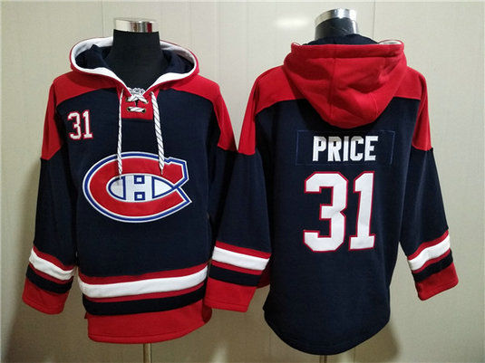 Men's Montreal Canadiens #31 Carey Price Navy Ageless Must-Have Lace-Up Pullover Hoodie