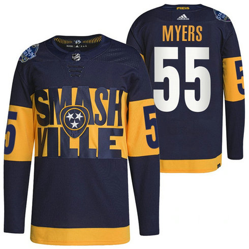 Men's Nashville Predators #55 Philippe Myers 2022 Navy Stadium Series Breakaway Player Stitched Jersey