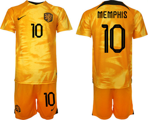 Men's Netherlands #10 Memphis Orange Home Soccer Jersey Suit 1