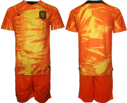 Men's Netherlands Blank Orange Home Soccer Jersey Suit 1