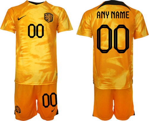 Men's Netherlands Custom Orange Home Soccer Jersey Suit 0