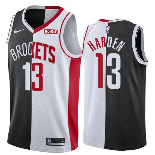 Men's Nets Rockets #13 James Harden Jersey Past and Present MVP Black White Split Edition