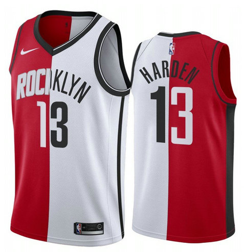 Men's Nets Rockets #13 James Harden Jersey Past and Present MVP Red White Split Edition