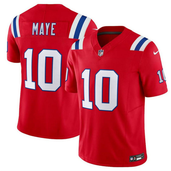 Men's New England Patriots #10 Drake Maye Red 2024 Draft F.U.S.E. Vapor Limited Stitched Football Jersey