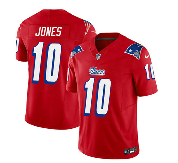 Men's New England Patriots #10 Mac Jones Red 2023 F.U.S.E. Throwback Limited Stitched Football Jersey
