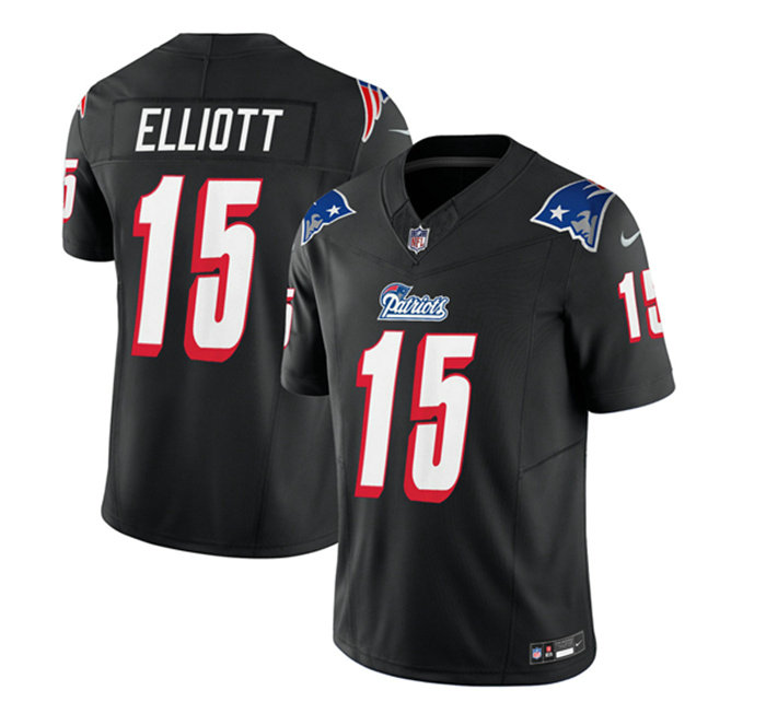 Men's New England Patriots #15 Ezekiel Elliott Black 2023 F.U.S.E. Throwback Limited Stitched Football Jersey