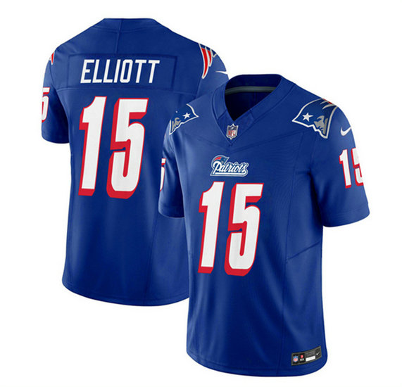 Men's New England Patriots #15 Ezekiel Elliott Blue 2023 F.U.S.E. Throwback Limited Stitched Football Jersey
