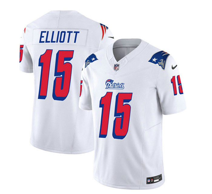 Men's New England Patriots #15 Ezekiel Elliott White 2023 F.U.S.E. Throwback Limited Stitched Football Jersey