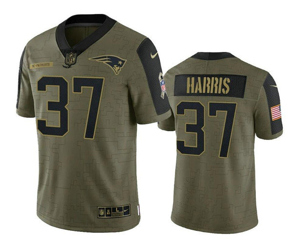 Men's New England Patriots #37 Damien Harris 2021 Olive Salute To Service Limited Stitched Jersey