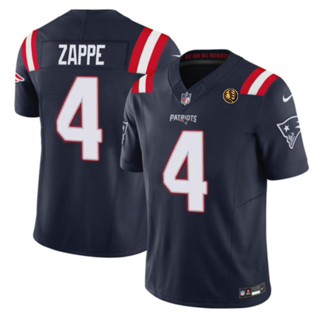 Men's New England Patriots #4 Bailey Zappe Navy 2023 F.U.S.E. With John Madden Patch Vapor Limited Stitched Football Jersey