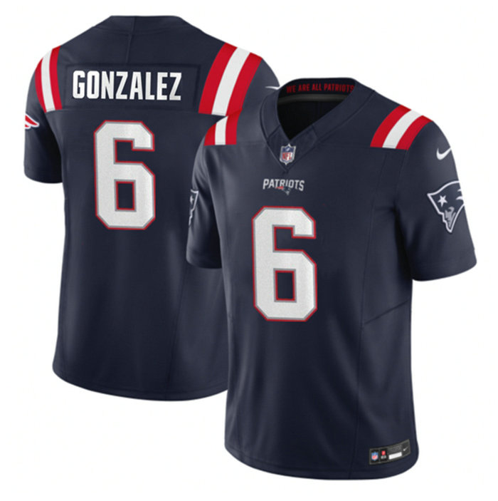 Men's New England Patriots #6 Christian Gonzalez Navy 2023 F.U.S.E. Vapor Limited Stitched Football Jersey