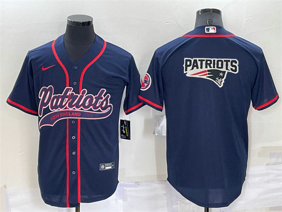Men's New England Patriots Navy Team Big Logo With Patch Cool Base Stitched Baseball Jersey