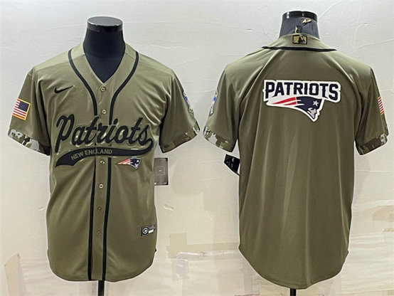 Men's New England Patriots Olive Salute To Service Team Big Logo Cool Base Stitched Baseball Jersey