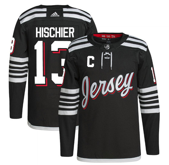 Men's New Jersey Devils #13 Nico Hischier 2021 2022 Black Stitched Jersey