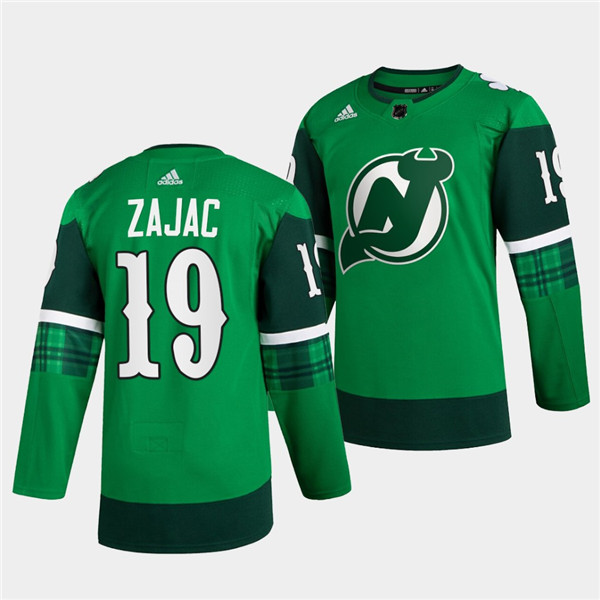 Men's New Jersey Devils #19 Travis Zajac Green Warm-Up St Patricks Day Stitched Jersey