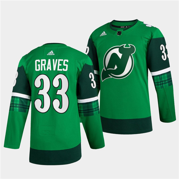 Men's New Jersey Devils #33 Ryan Graves Green Warm-Up St Patricks Day Stitched Jersey