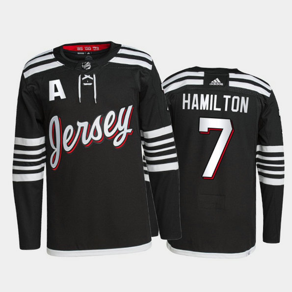 Men's New Jersey Devils #7 Dougie Hamilton 2021 2022 Black Stitched Jersey