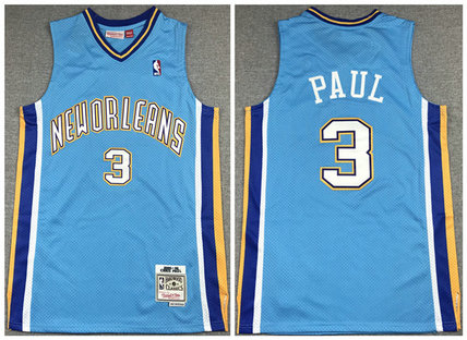 Men's New Orleans Hornets #3 Chris Paul 2005-06 Light Blue Throwback Stitched Jersey