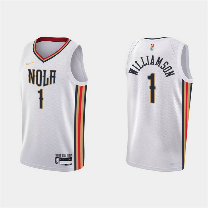 Men's New Orleans Pelicans #1 Zion Williamson 2021-22 White City Edition 75th Anniversary Stitched Jersey