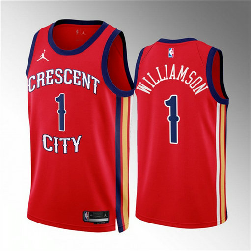 Men's New Orleans Pelicans #1 Zion Williamson Red 2022 23 Statement Edition Stitched Basketball Jersey