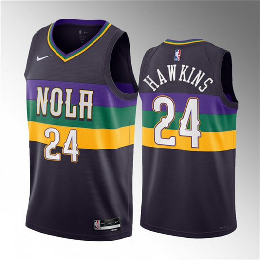 Men's New Orleans Pelicans #24 Jordan Hawkins Purple 2023 Draft City Edition Stitched Basketball Jersey