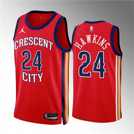 Men's New Orleans Pelicans #24 Jordan Hawkins Red 2022 23 Statement Edition Stitched Basketball Jersey