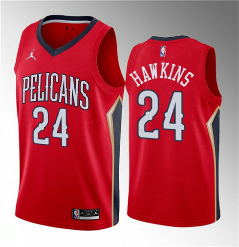 Men's New Orleans Pelicans #24 Jordan Hawkins Red 2023 Draft Statement Edition Stitched Basketball Jersey