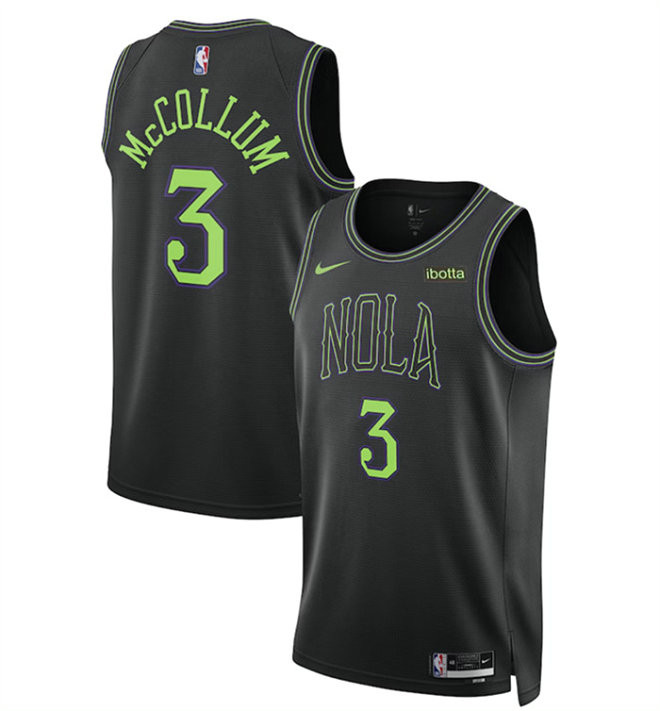 Men's New Orleans Pelicans #3 C.J. McCollum Black City Edition Stitched Basketball Jersey
