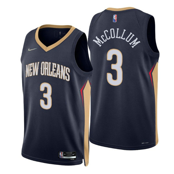 Men's New Orleans Pelicans #3 C.J. McCollum Navy Icon Edition Stitched Jersey