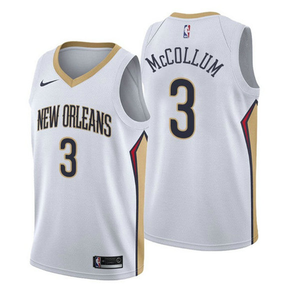 Men's New Orleans Pelicans #3 C.J. McCollum White Association Edition Stitched Jersey